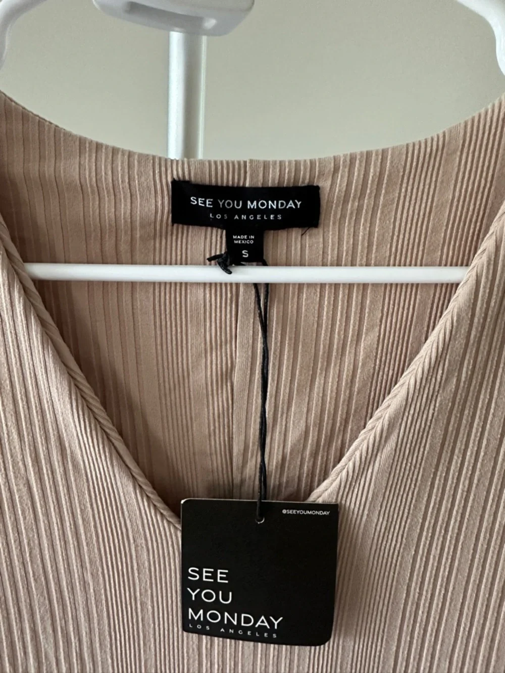 See You Monday Ribbed Midi Dress in Beige - Picture 2 of 3